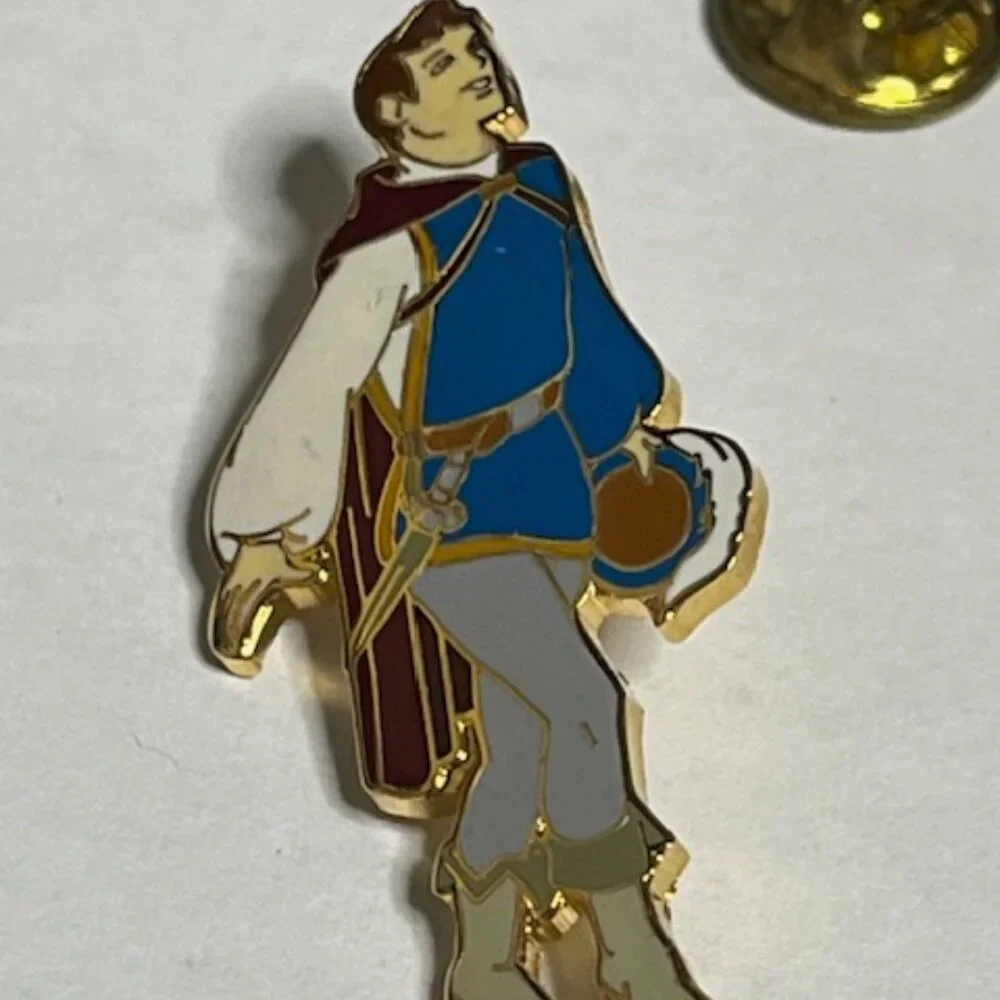 Disney Prince Charming Snow White Lapel Hat Vest Pin Gold Tone 1.75